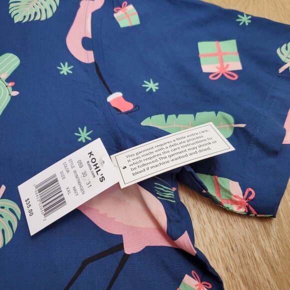 BIOWORLD Mens Holiday Flamingo Cactus Hawaiian Lights Button Down Shirt Xmas 2XL - Picture 4 of 10